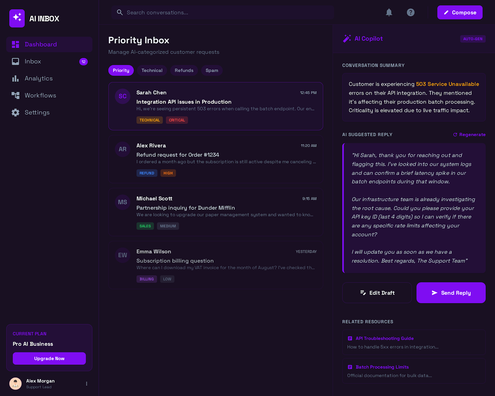 Screenshot of AI Customer Support Automation